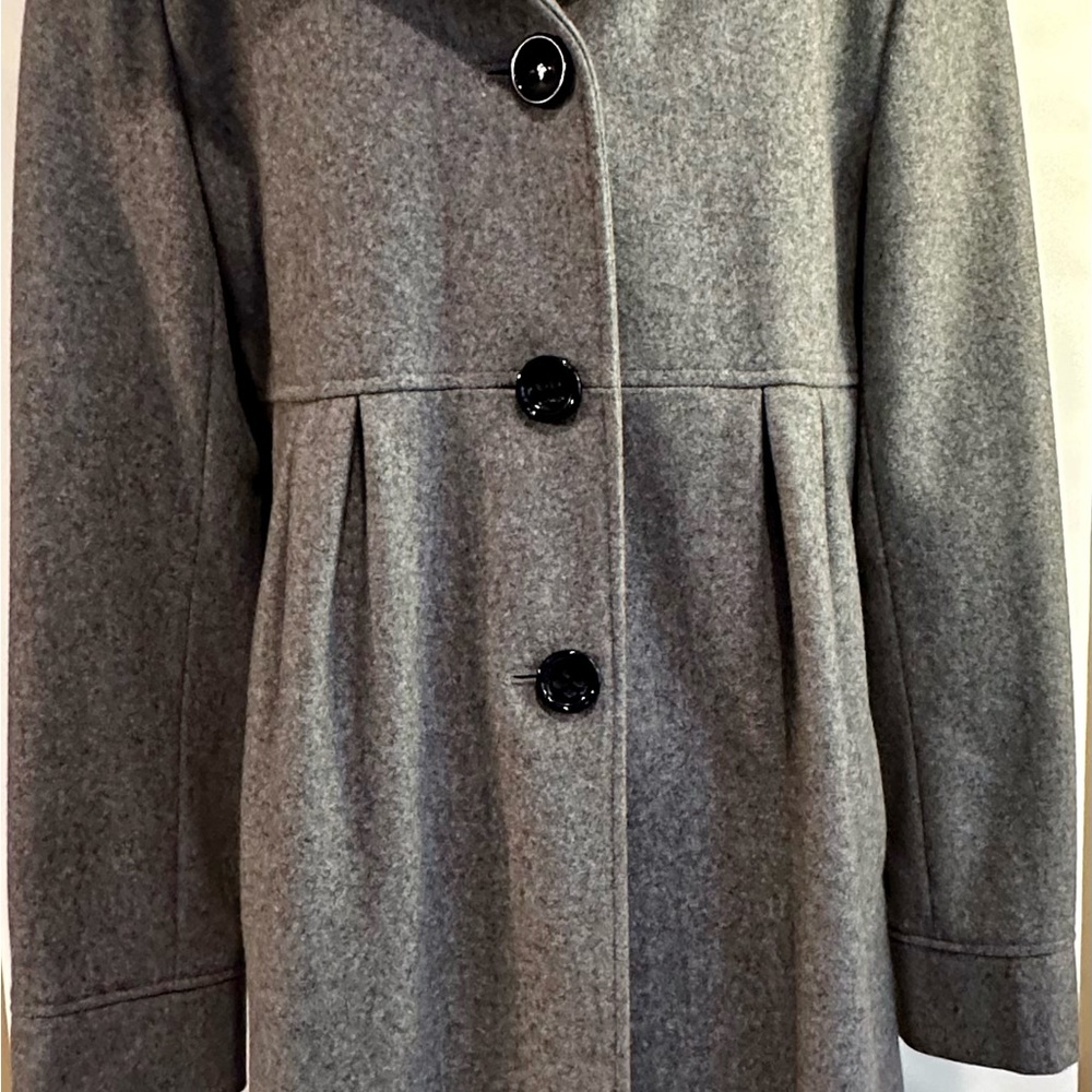 DKNY Women’s Gray Wool Blend Pleated Overcoat